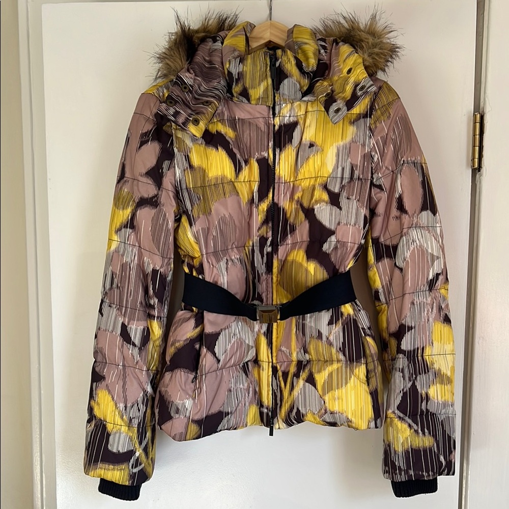 Floral Puffer Jacket with Fur Hood